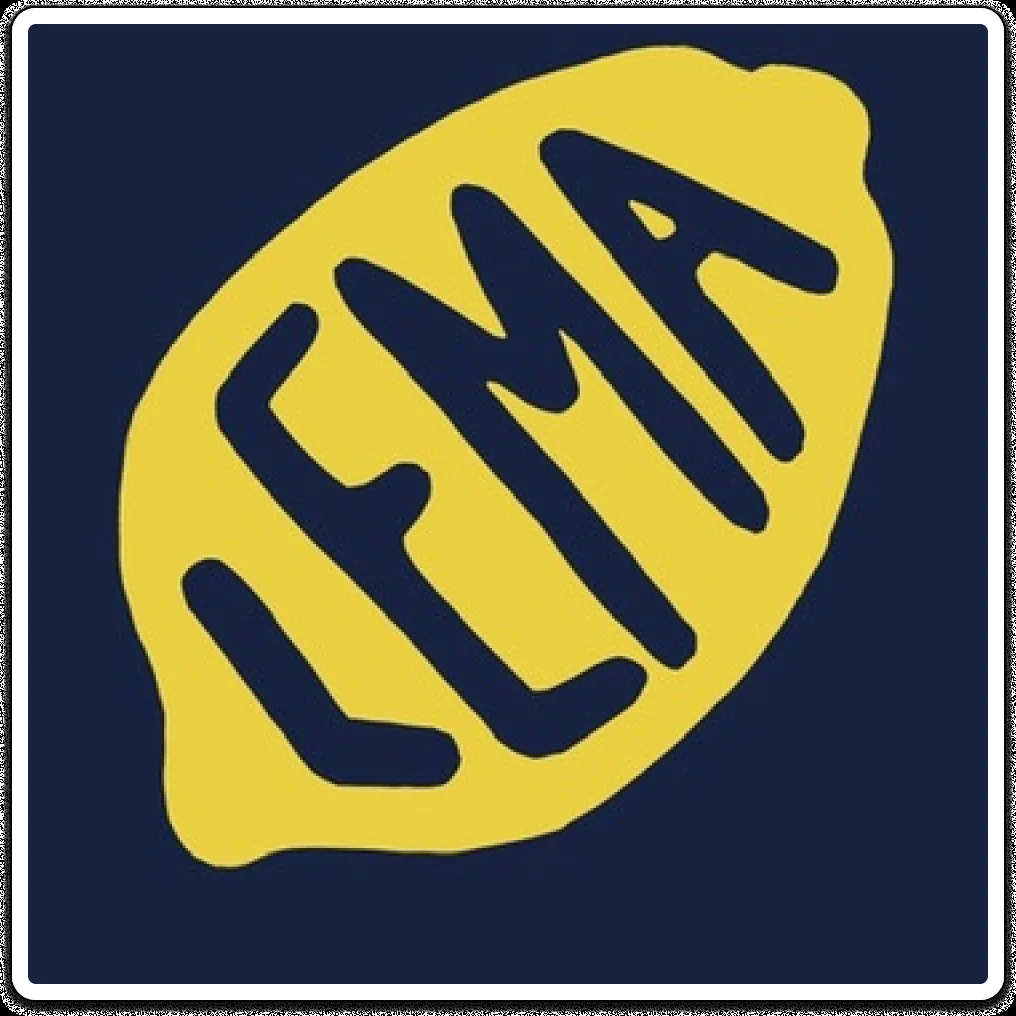 The chosen sketch: LEMA drawn by hand in navy inside a citron lemon, on a navy tile
